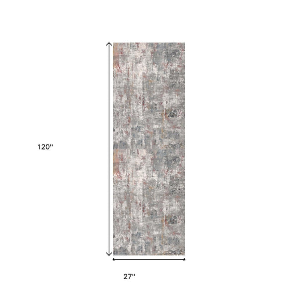 HomeRoots 2' Gray and Ivory Abstract Runner Rug - Contemporary Elegant Design for Hallways and Living Spaces 2x10 391752