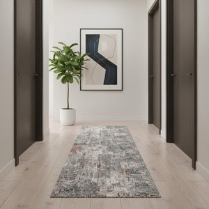 HomeRoots 2' Gray and Ivory Abstract Runner Rug - Contemporary Elegant Design for Hallways and Living Spaces 2x13 391754
