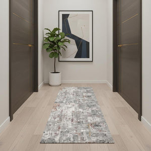 HomeRoots 2' Gray and Ivory Abstract Runner Rug - Contemporary Elegant Design for Hallways and Living Spaces 2x15 391755