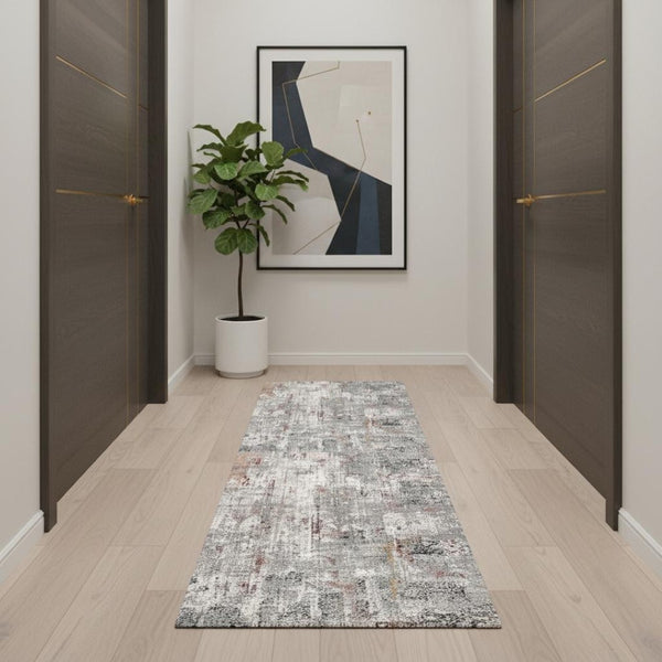 HomeRoots 2' Gray and Ivory Abstract Runner Rug - Contemporary Elegant Design for Hallways and Living Spaces 2x15 391755