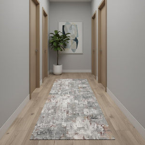 HomeRoots 2' Gray and Ivory Abstract Runner Rug - Contemporary Elegant Design for Hallways and Living Spaces 2x20 391756