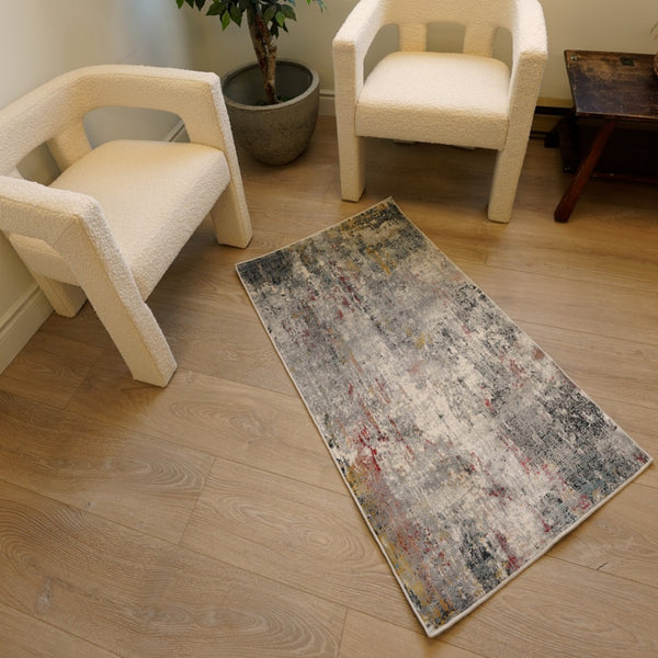 HomeRoots 2' Gray and Ivory Abstract Runner Rug - Contemporary Elegant Design for Hallways and Living Spaces 2x20 391756