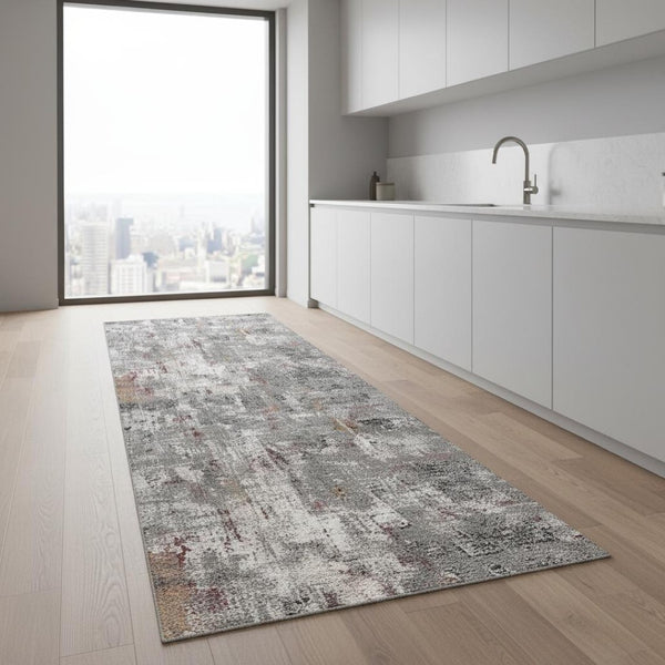 HomeRoots 2' Gray and Ivory Abstract Runner Rug - Contemporary Elegant Design for Hallways and Living Spaces 2x8 391760