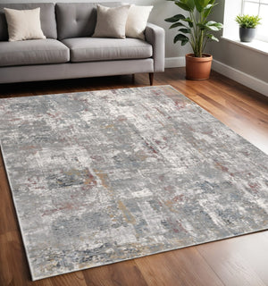 HomeRoots 2' Gray and Ivory Abstract Runner Rug - Contemporary Elegant Design for Hallways and Living Spaces 5x8 391762