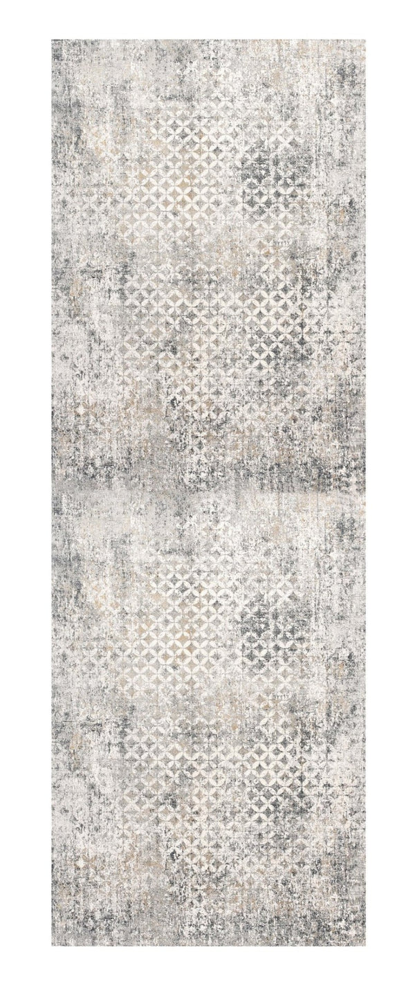 HomeRoots 2' Distressed Gray and Ivory Runner Rug - Modern Abstract Design for Hallways and Entryways 2' x 10' 391765
