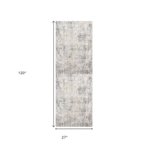 HomeRoots 2' Distressed Gray and Ivory Runner Rug - Modern Abstract Design for Hallways and Entryways 2' x 10' 391765