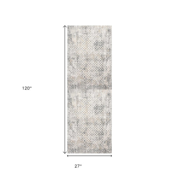 HomeRoots 2' Distressed Gray and Ivory Runner Rug - Modern Abstract Design for Hallways and Entryways 2' x 10' 391765