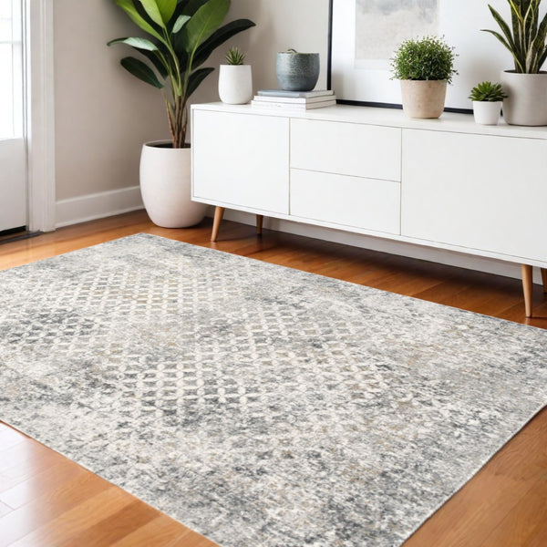 HomeRoots 2' Distressed Gray and Ivory Runner Rug - Modern Abstract Design for Hallways and Entryways 4' x 6' 391774