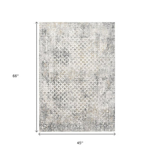 HomeRoots 2' Distressed Gray and Ivory Runner Rug - Modern Abstract Design for Hallways and Entryways 4' x 6' 391774