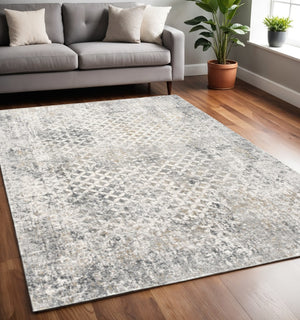 HomeRoots 2' Distressed Gray and Ivory Runner Rug - Modern Abstract Design for Hallways and Entryways 5' x 8' 391775
