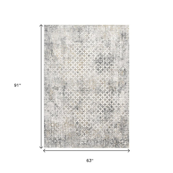 HomeRoots 2' Distressed Gray and Ivory Runner Rug - Modern Abstract Design for Hallways and Entryways 5' x 8' 391775