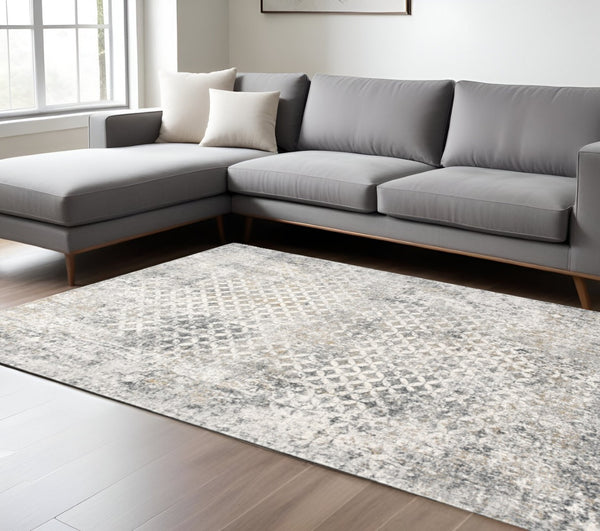 HomeRoots 2' Distressed Gray and Ivory Runner Rug - Modern Abstract Design for Hallways and Entryways 8' x 11' 391777