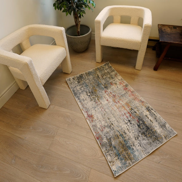 HomeRoots 2' Gray Abstract Pattern Runner Rug - Modern Artistry for Hallways, Soft Texture & Low-Pile Durability 2' x 10' 391778