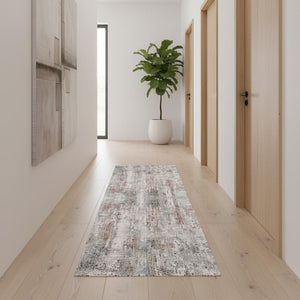 HomeRoots 2' Gray Abstract Pattern Runner Rug - Modern Artistry for Hallways, Soft Texture & Low-Pile Durability 2' x 10' 391778
