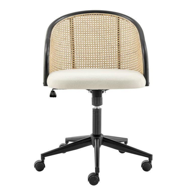 EuroStyle Dagmar Woven Cane Back Office Chair with Upholstered Seat and Swivel Steel Base 39178-BG