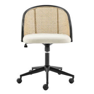 EuroStyle Dagmar Woven Cane Back Office Chair with Upholstered Seat and Swivel Steel Base 39178-BG
