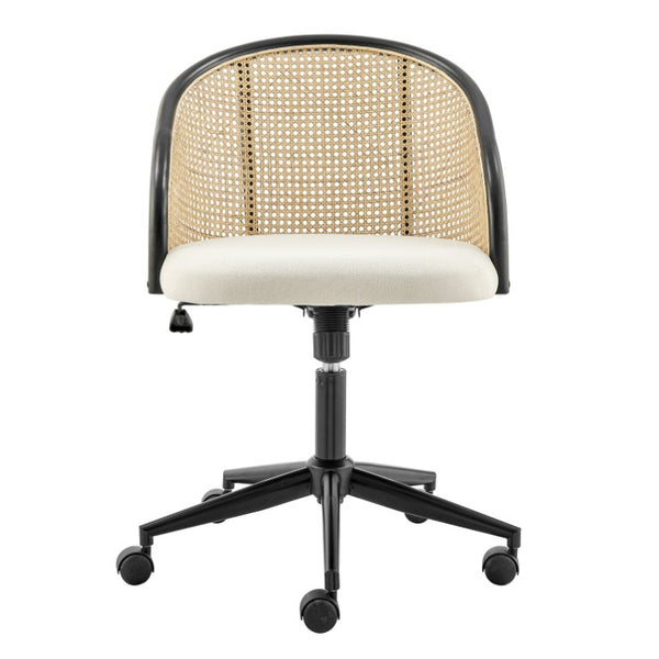 EuroStyle Dagmar Woven Cane Back Office Chair with Upholstered Seat and Swivel Steel Base 39178-BG