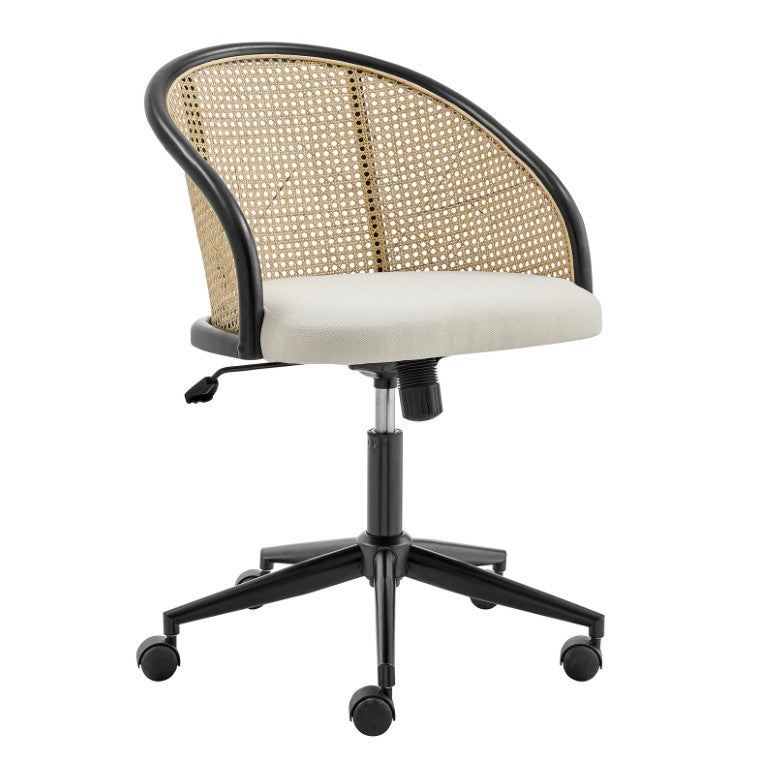 EuroStyle Dagmar Woven Cane Back Office Chair with Upholstered Seat and Swivel Steel Base 39178-BG