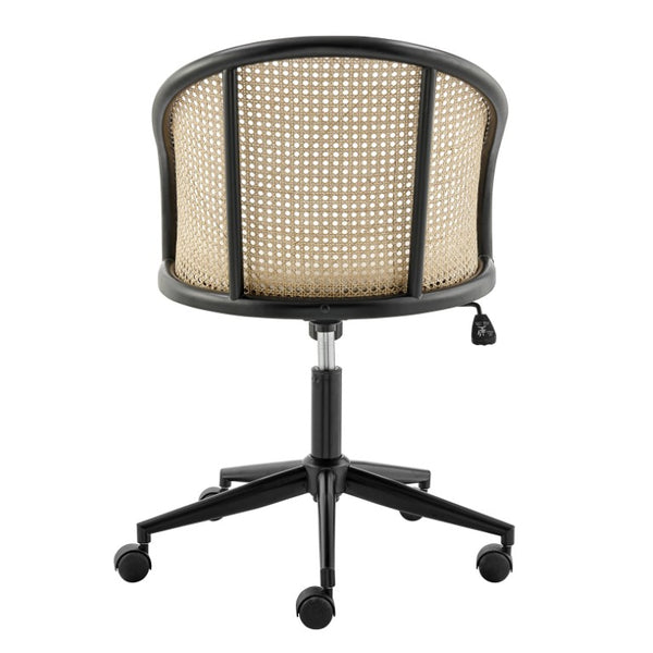 EuroStyle Dagmar Woven Cane Back Office Chair with Upholstered Seat and Swivel Steel Base 39178-BG