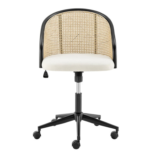 EuroStyle Dagmar Woven Cane Back Office Chair with Upholstered Seat and Swivel Steel Base 39178-BG