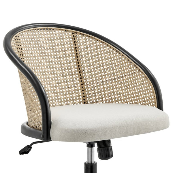EuroStyle Dagmar Woven Cane Back Office Chair with Upholstered Seat and Swivel Steel Base 39178-BG
