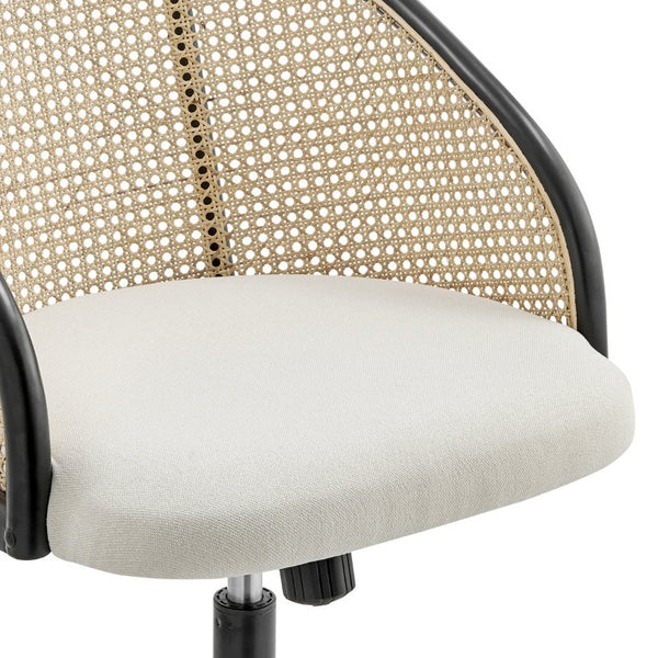 EuroStyle Dagmar Woven Cane Back Office Chair with Upholstered Seat and Swivel Steel Base 39178-BG