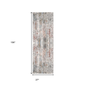 HomeRoots 2' Gray Abstract Pattern Runner Rug - Modern Artistry for Hallways, Soft Texture & Low-Pile Durability 2' x 13' 391780