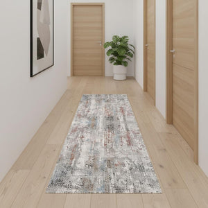 HomeRoots 2' Gray Abstract Pattern Runner Rug - Modern Artistry for Hallways, Soft Texture & Low-Pile Durability 2' x 15' 391781