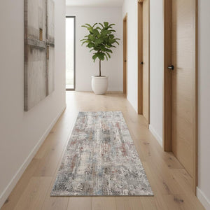 HomeRoots 2' Gray Abstract Pattern Runner Rug - Modern Artistry for Hallways, Soft Texture & Low-Pile Durability 2' x 20' 391782