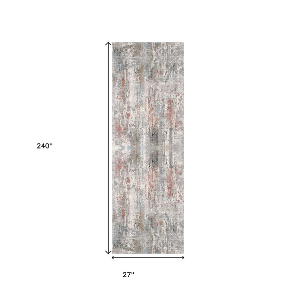 HomeRoots 2' Gray Abstract Pattern Runner Rug - Modern Artistry for Hallways, Soft Texture & Low-Pile Durability 2' x 20' 391782