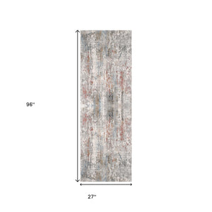 HomeRoots 2' Gray Abstract Pattern Runner Rug - Modern Artistry for Hallways, Soft Texture & Low-Pile Durability 2' x 8' 391786