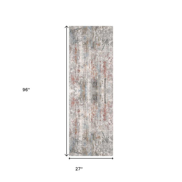 HomeRoots 2' Gray Abstract Pattern Runner Rug - Modern Artistry for Hallways, Soft Texture & Low-Pile Durability 2' x 8' 391786