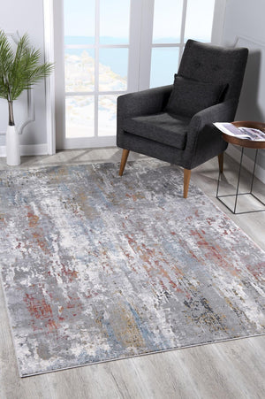 HomeRoots 2' Gray Abstract Pattern Runner Rug - Modern Artistry for Hallways, Soft Texture & Low-Pile Durability 5' x 8' 391788