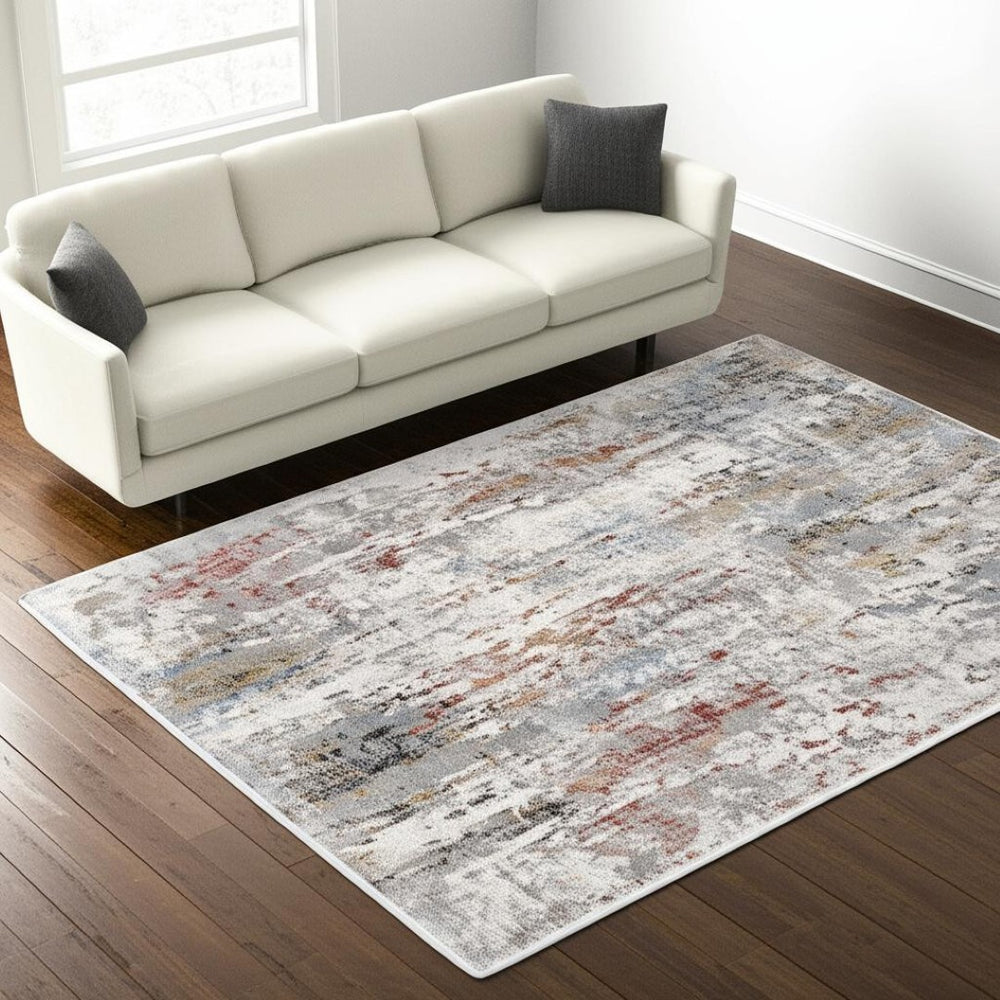 HomeRoots 2' Gray Abstract Pattern Runner Rug - Modern Artistry for Hallways, Soft Texture & Low-Pile Durability 5' x 8' 391788