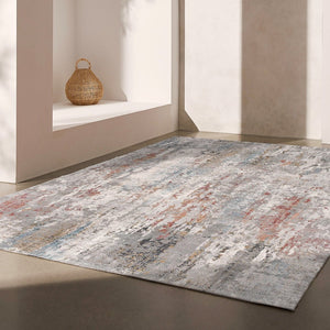 HomeRoots 2' Gray Abstract Pattern Runner Rug - Modern Artistry for Hallways, Soft Texture & Low-Pile Durability 7' x 10' 391789