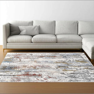 HomeRoots 2' Gray Abstract Pattern Runner Rug - Modern Artistry for Hallways, Soft Texture & Low-Pile Durability 7' x 10' 391789
