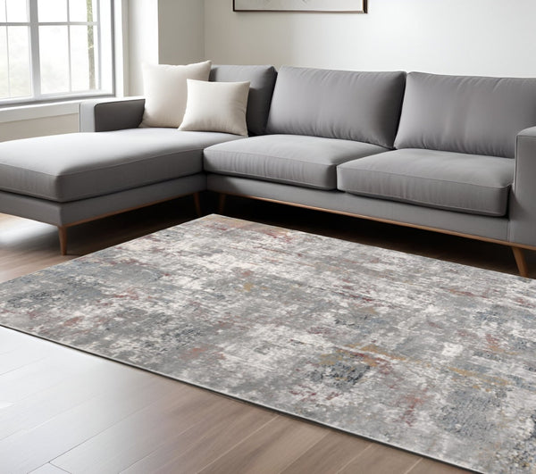 HomeRoots 2' Gray Abstract Pattern Runner Rug - Modern Artistry for Hallways, Soft Texture & Low-Pile Durability 8' x 11' 391790
