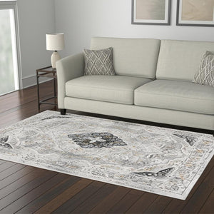 HomeRoots 4' Grey Oriental Area Rug - Timeless Elegance and Cozy Comfort for Living Rooms and Bedrooms 5' X 8' 391792