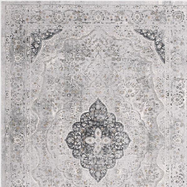 HomeRoots 4' Grey Oriental Area Rug - Timeless Elegance and Cozy Comfort for Living Rooms and Bedrooms 5' X 8' 391792
