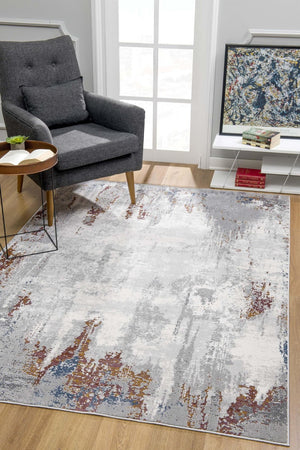 HomeRoots 4' Gray and Ivory Modern Abstract Area Rug - Stylish, Stain-Resistant Design for High-Traffic Areas 4' X 6' 391795