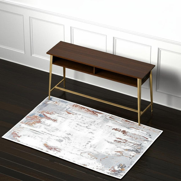 HomeRoots 4' Gray and Ivory Modern Abstract Area Rug - Stylish, Stain-Resistant Design for High-Traffic Areas 4' X 6' 391795