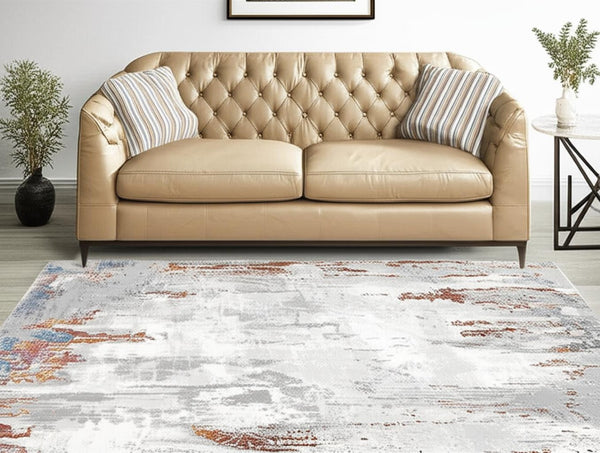 HomeRoots 4' Gray and Ivory Modern Abstract Area Rug - Stylish, Stain-Resistant Design for High-Traffic Areas 5' X 8' 391796