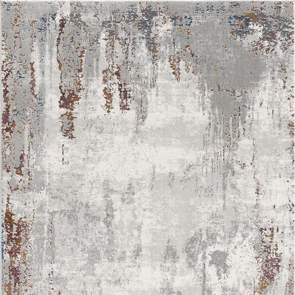 HomeRoots 4' Gray and Ivory Modern Abstract Area Rug - Stylish, Stain-Resistant Design for High-Traffic Areas 5' X 8' 391796