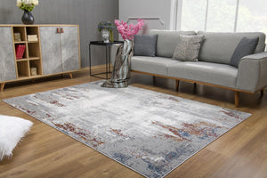 HomeRoots 4' Gray and Ivory Modern Abstract Area Rug - Stylish, Stain-Resistant Design for High-Traffic Areas 7' X 10' 391797