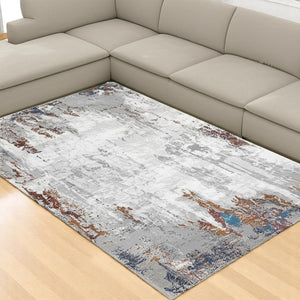 HomeRoots 4' Gray and Ivory Modern Abstract Area Rug - Stylish, Stain-Resistant Design for High-Traffic Areas 8' X 11' 391798