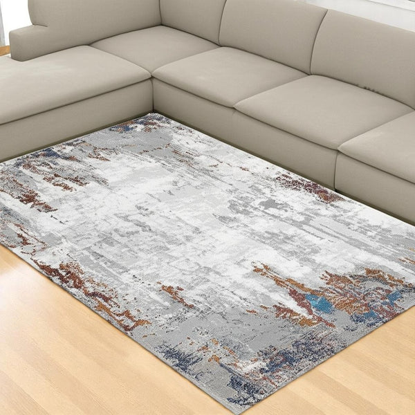 HomeRoots 4' Gray and Ivory Modern Abstract Area Rug - Stylish, Stain-Resistant Design for High-Traffic Areas 8' X 11' 391798