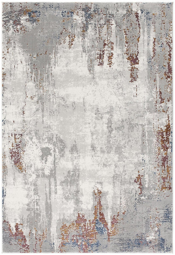 HomeRoots 4' Gray and Ivory Modern Abstract Area Rug - Stylish, Stain-Resistant Design for High-Traffic Areas 8' X 11' 391798