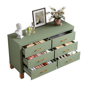 English Elm 6-drawer Double Dresser Solid Wood Legs Mid-century Modern Bedroom Storage Cabinet W1445S00010