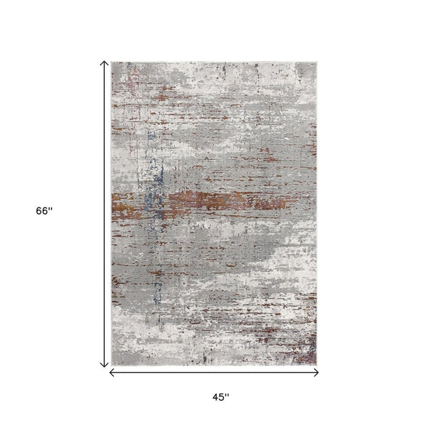 HomeRoots 4' Modern Abstract Gray and Brown Scraped Area Rug - Plush, Stain-Resistant, Vintage Design for Comfort 4' X 6' 391800