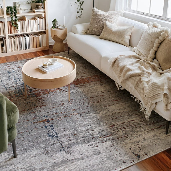 HomeRoots 4' Modern Abstract Gray and Brown Scraped Area Rug - Plush, Stain-Resistant, Vintage Design for Comfort 5' X 8' 391801